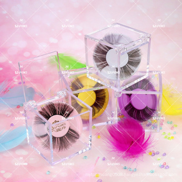Cubic Acrylic Clear Customized Lash Cute Packaging Low Minimum Girly Colorful Round Tray Own Logo Cube 25mm Big Mink Eyelash Box